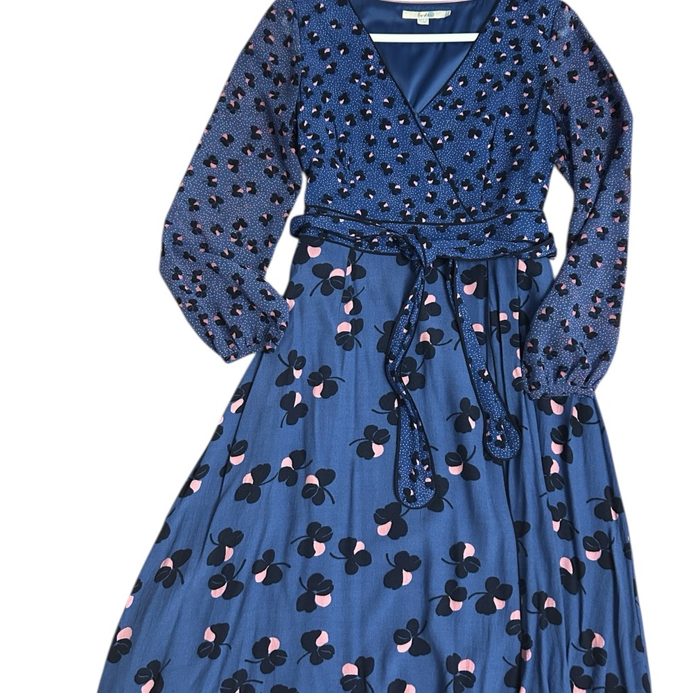 Boden Blue Floral Long Sleeve Dress US8L
